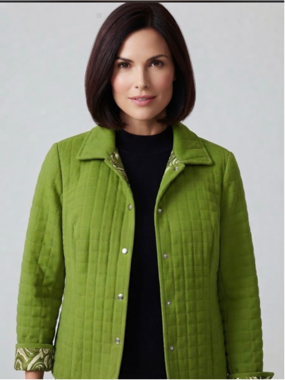 Briggs New York Quilted Jacket Size 12 Green Paisley Lining